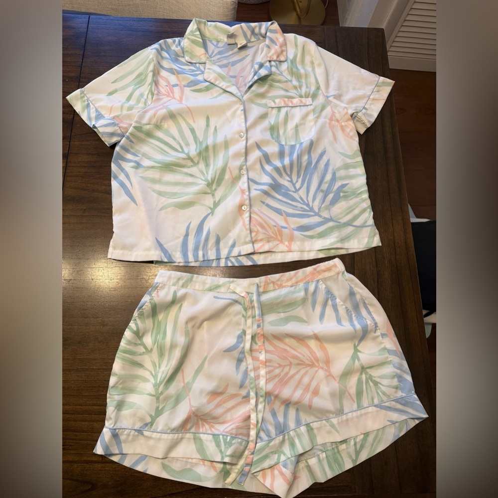 Joie Pastel Leaf Print Pajama Set size large